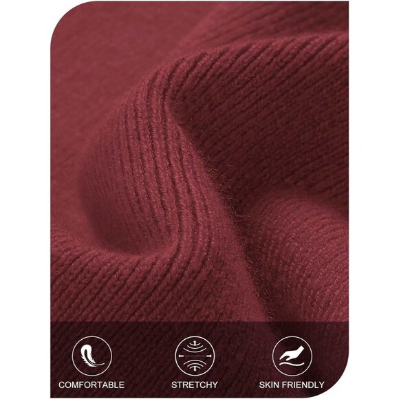 Women's Off Shoulder Bodycon Sweater Dress Long Sleeve Party Midi Dress Burgundy - Picture 5 of 9